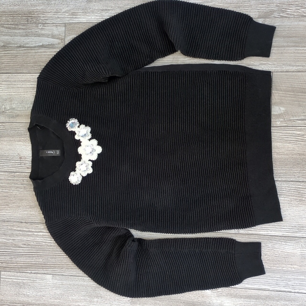 Jess Black Ribbed Embellished Sweater XS 2-4